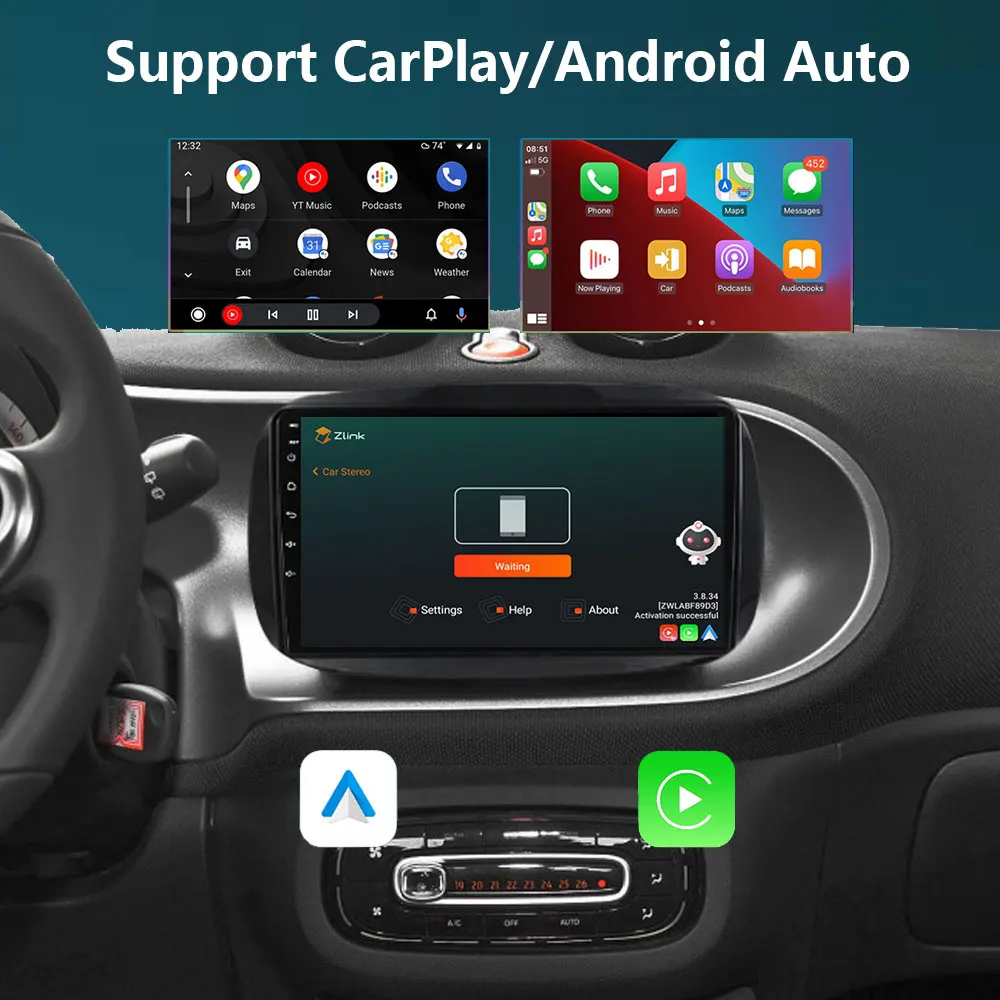 Android 12 Pentru Mercedes Smart 453 Fortwo 2014-2020 Auto radio Player Multimedia QLED 1280*720 Ecran Carplay Radio Auto 2Din DVD2