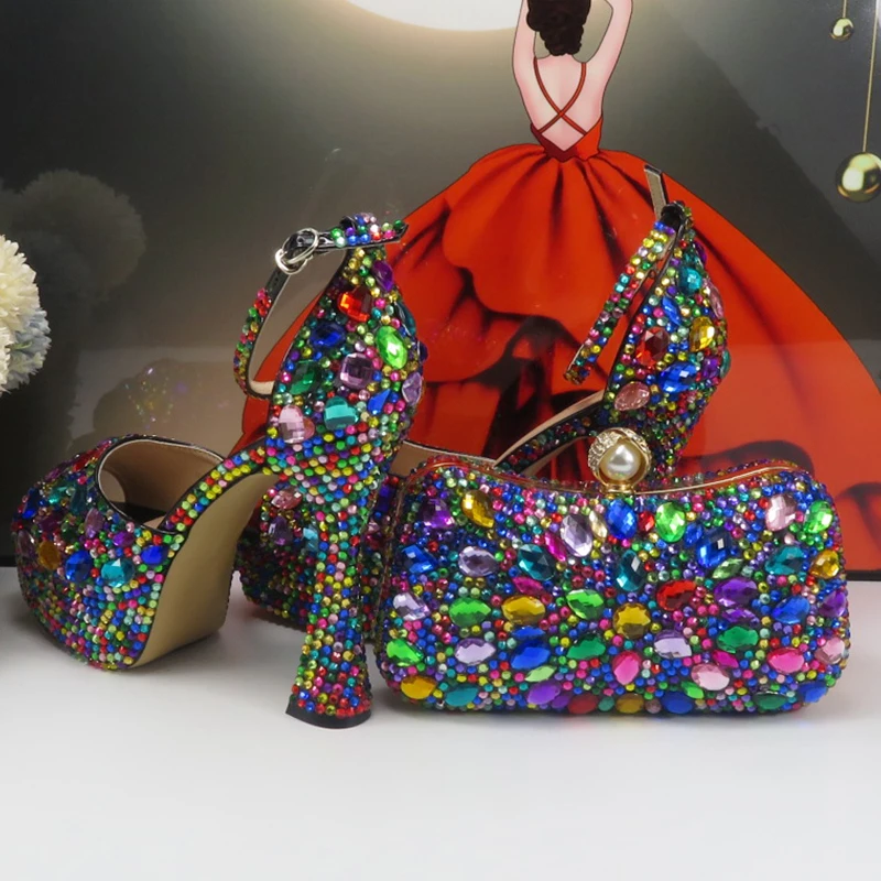 Brand de Cristal Multicolore Sandale de Vară de Pantofi de Mireasa si sac de Moda Sandale Cu Platforme Curea Glezna Fete Pantofi de Nunta2
