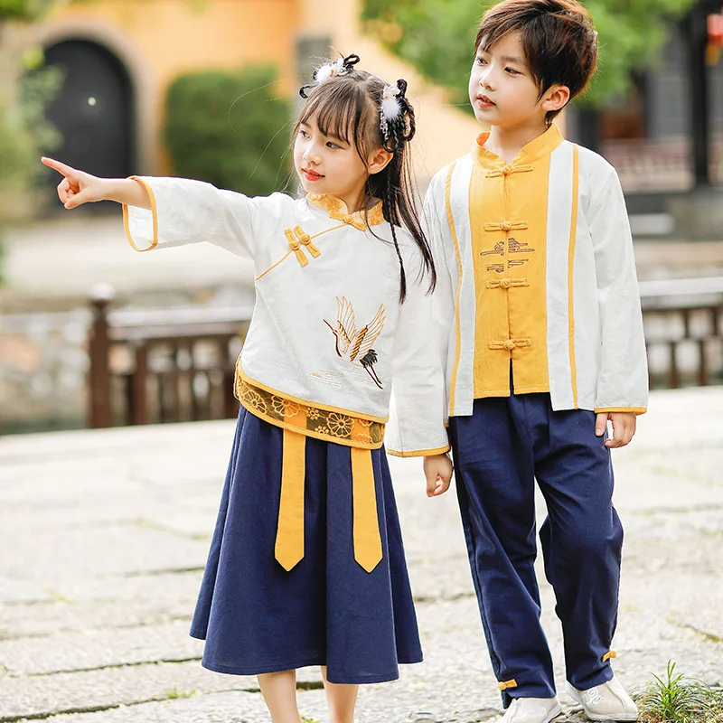Chineză Minunat Cosplay Tang Costum Fete Hanfu Broderie De Bumbac Baieti Efectua Costume Copii Fotografia Tradițională Îmbrăcăminte2