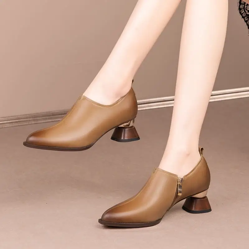 Dimensiunea 33-43 Naturale Din Piele Femei Pantofi Cu Toc Confortabil Subliniat Toe Naveta De Moda Pantofi Cu Toc Ușor De Mers Pe Jos2