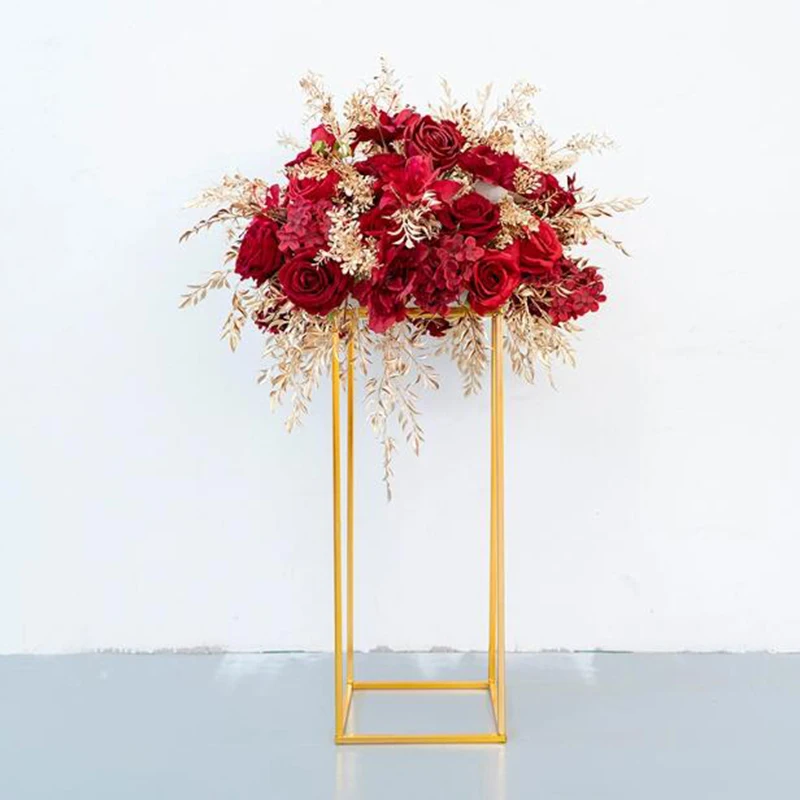 Flori artificiale pentru Decor Roșu, Rose de Aur Frunze Aranjament pentru Nunta Fundal Etapa Decor Duce Drumul Geometric Standuri2