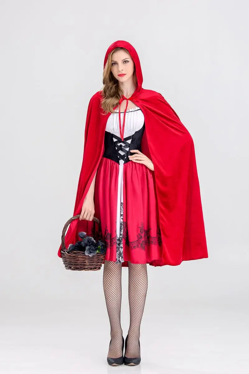 Little Red Riding Hood Costum de Halloween Rochie de Adult Festival Petrecere Castelul Reginei Basm joc de Rol Fantasia și Pălărie2