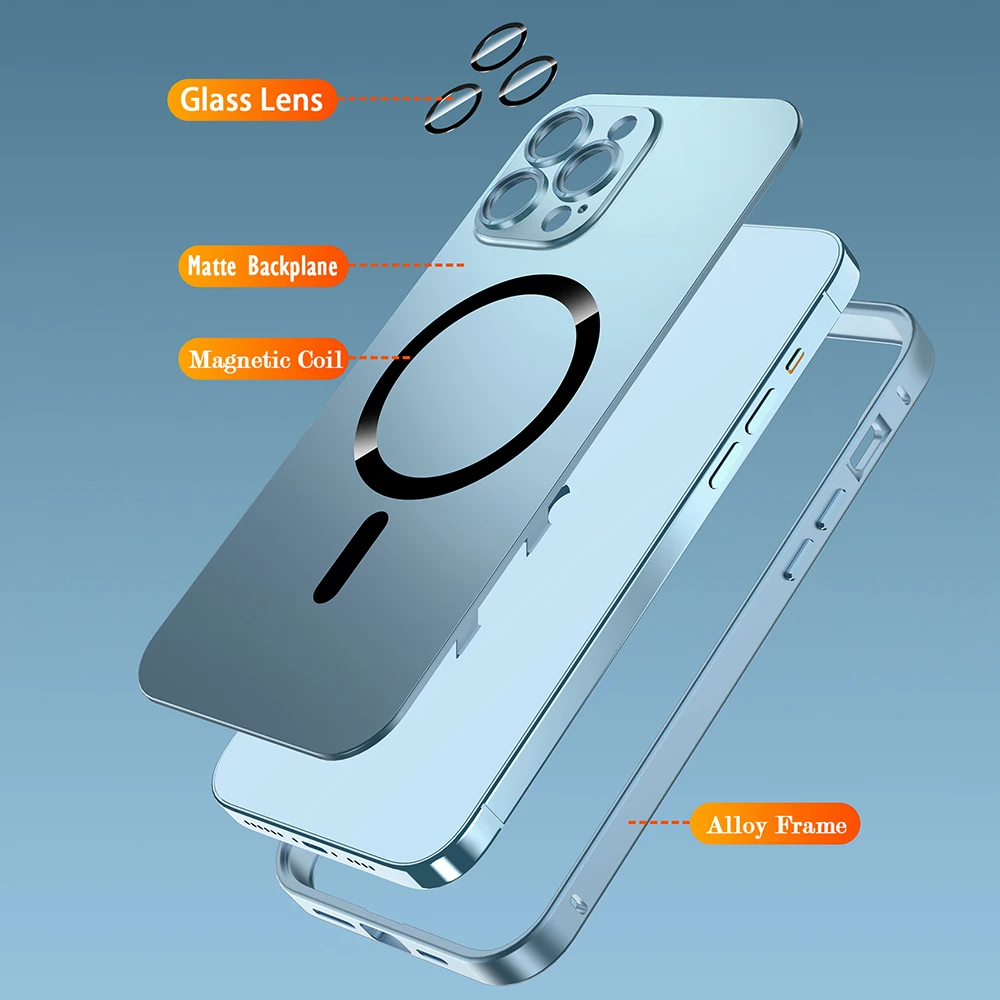 Magnetic Wireless de Încărcare Metal Telefon Caz Pentru iPhone 14 Plus 14Plus 13 12 Pro Max Plin de Lentile de Sticlă, Capac de Protectie Accesorii2