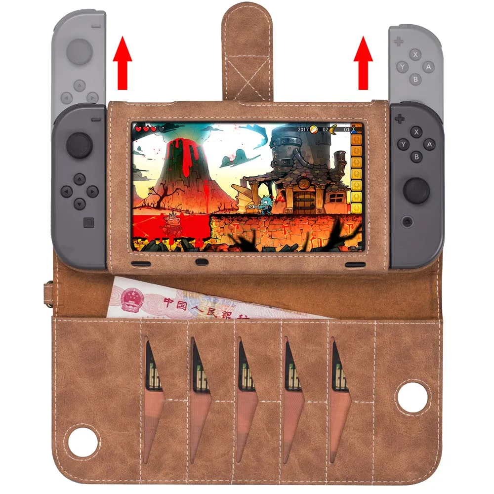 Multi-Slot pentru Card de Cazuri din Piele PU pentru Nintendo Comutator Oled Cover Stand Flip Wallet Husă de Protecție Geantă de mână cu Brățară Frânghie2