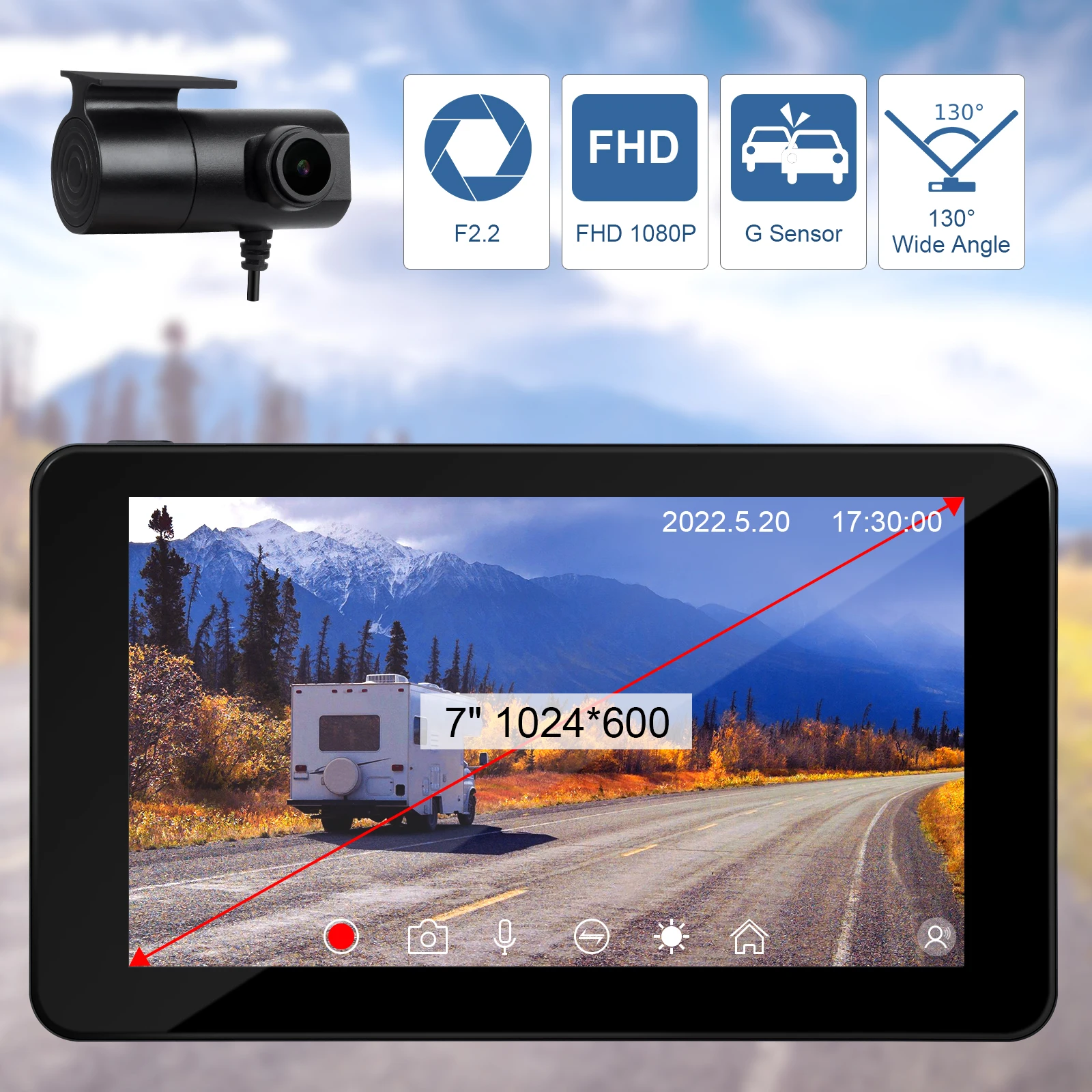 Multi language 7inch universal hd touch ecran camion inversă ai cutie G-senzor portabil carplay2