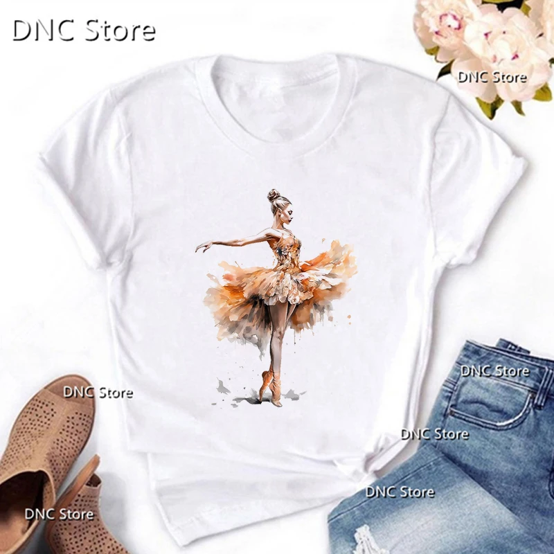 New Sosire Femei T-Shirt de Balet, Dans Grafic de Imprimare Personalizate, Echipa de Dans Îmbrăcăminte de Modă T-Shirt Femme Vara O-Gât Topuri2