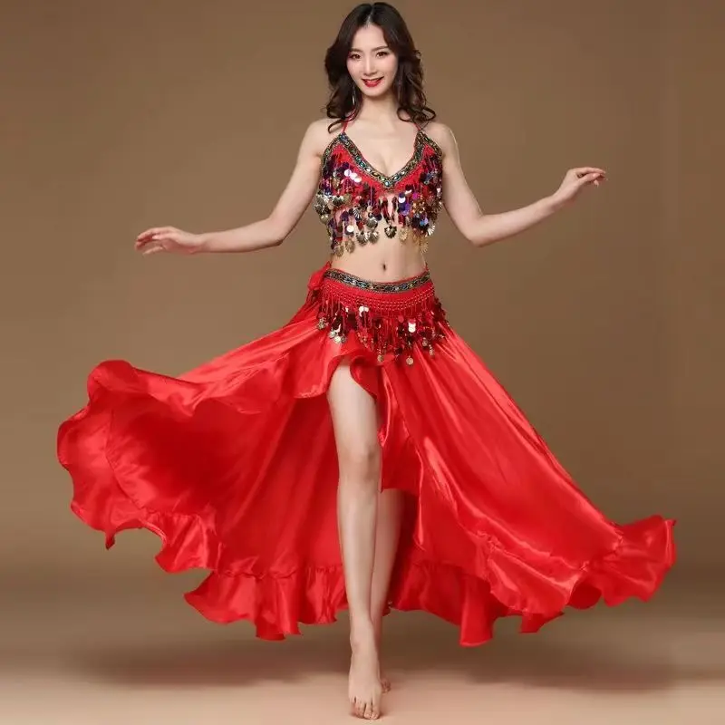 Noua Doamnă Adult femei Belly Dance Costum Oriental bellydance fusta de Performanță Etapă 3pcs set Sutien Centura de Bellydancing Purta2