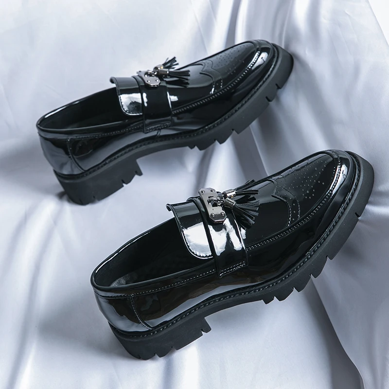Oamenii Ciucure Casual din Piele Pantofi de Lux Alunecare Pe fund Gros Mocasini Platforma de Moda din Piele de Brevet de Afaceri Pantofi Rochie de Bal2
