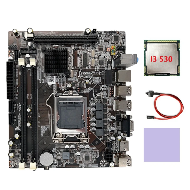 Placa de baza H55 Accesorii Piese LGA1156 Suporta I3 530 I5 760 Serie CPU Memorie DDR3 +I3 530 CPU+Comutator Cablu+Pad Termic2