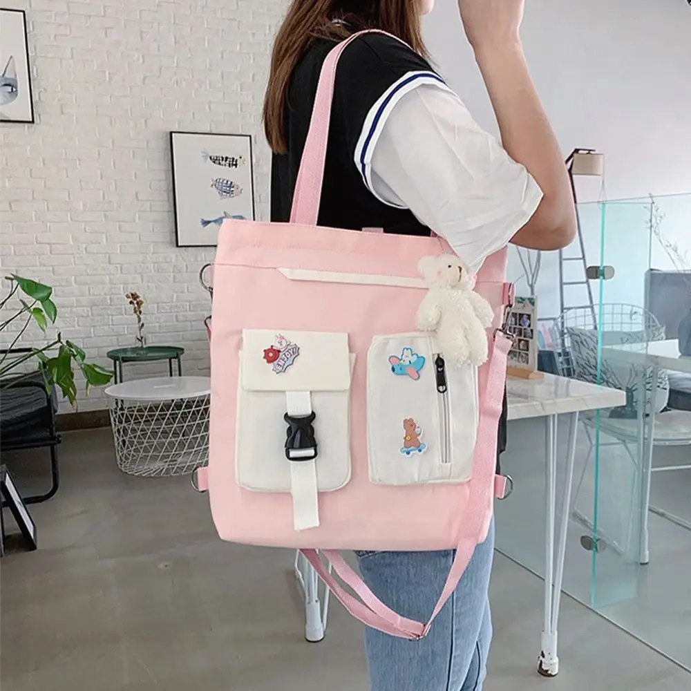 Tutorial Sac de Panza Duel-utilizarea Geanta Stil coreean Sac de Panza pentru Femei Geanta Crossbody Culoare de Contrast Sac de Panza Messenger Bag2