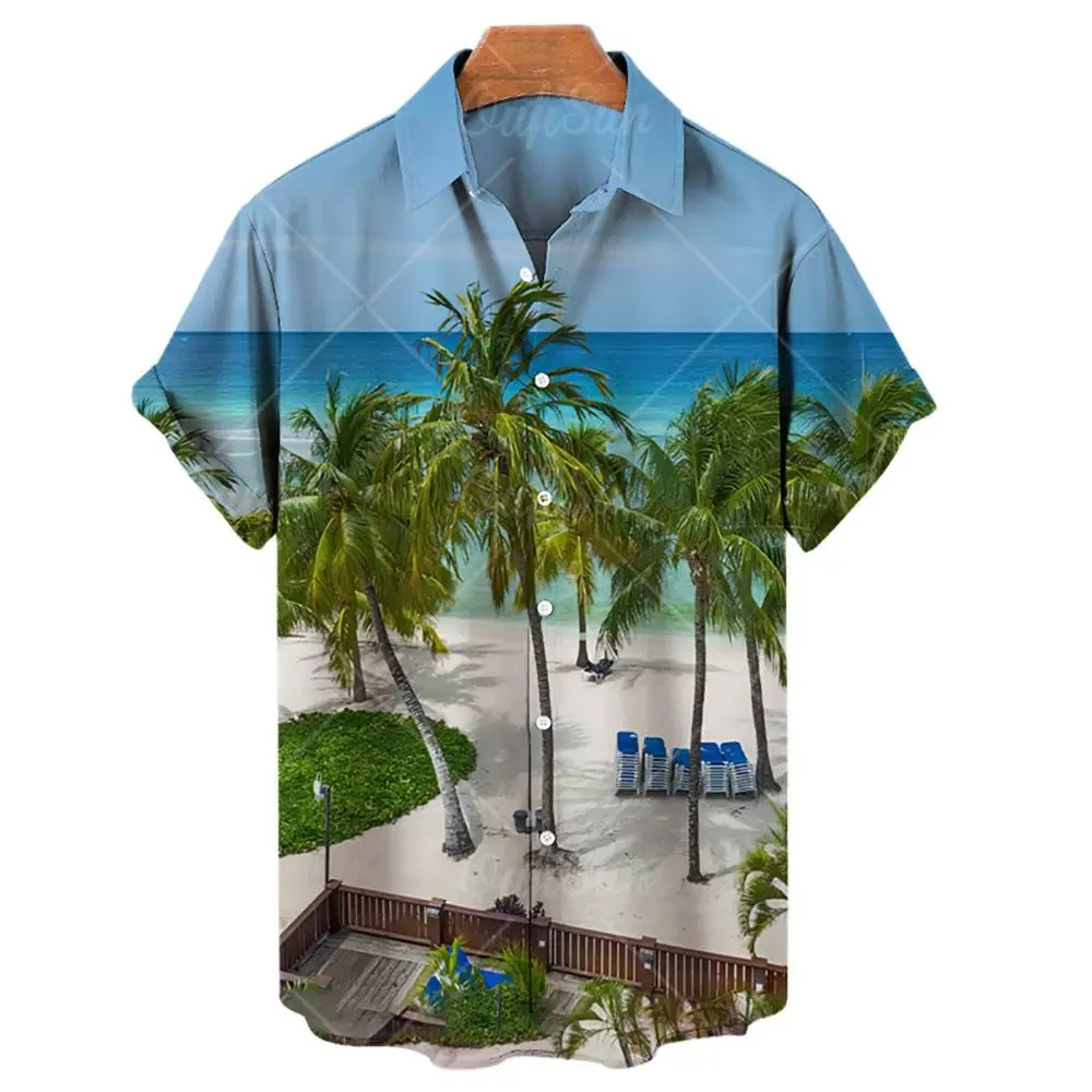 Vară Nouă Bărbați Cămăși Hawaiiene Neutru Stil Plajă Moda Casual Mâneci Scurte Confortabil Respirabil Tricouri Supradimensionate2