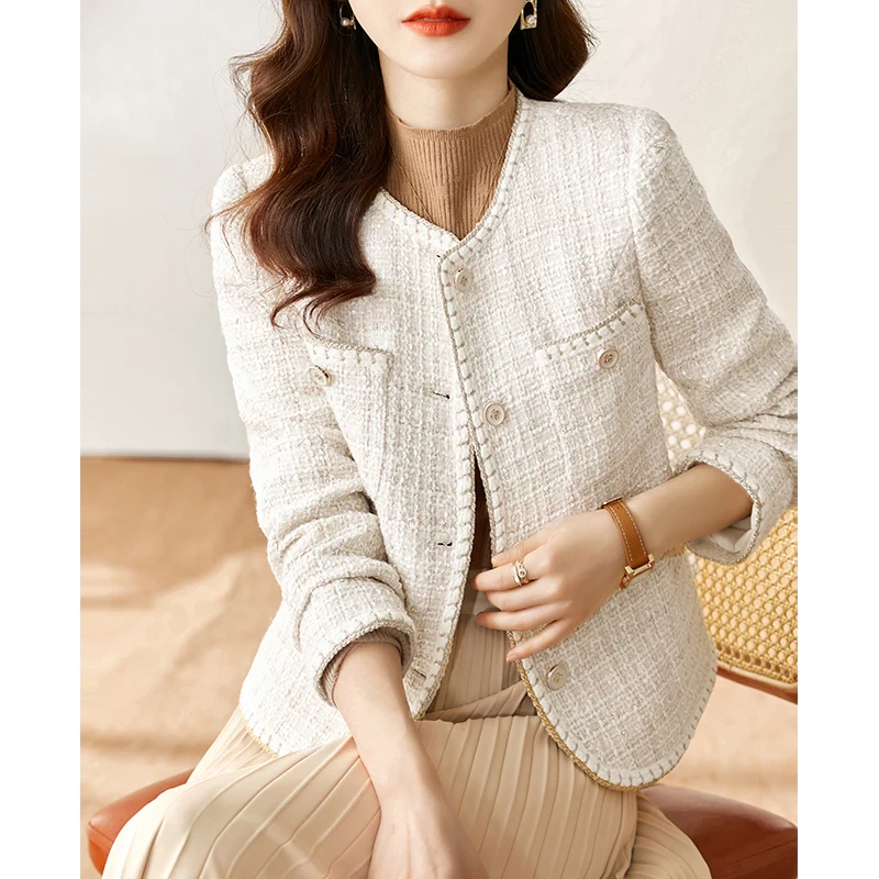Vimly Stil Francez Elegant Sacou De Tweed Femei 2023 Toamna Iarna Amestec De Lână Haina Cu Maneci Lungi Gâtul Rundă De Îmbrăcăminte Haine V76182