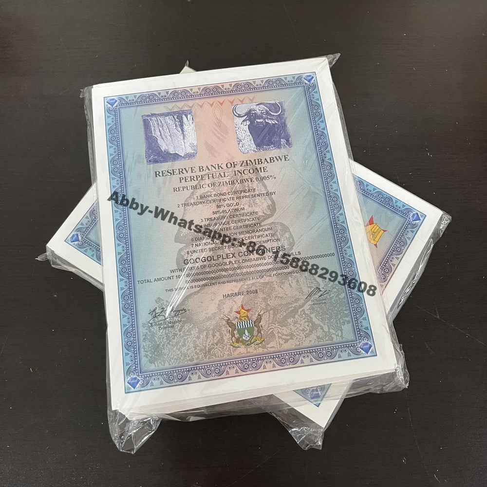 Zimbabwe Certificat de Bancnote Googolplex Containere Serie de parcurgere obligațiuni cu UV Anti-contrafacere transport gratuit prin ups/fedex2