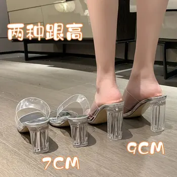 Vara Transparente, Tocuri inalte Femei Sandale Pătrați Femeie Clare, de Înaltă Pompe de Nunta Jelly Tocuri Pantofi Deschise de stol Sexy Papuci