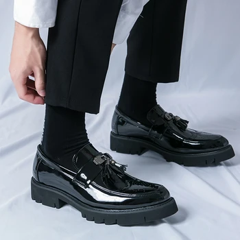 Oamenii Ciucure Casual din Piele Pantofi de Lux Alunecare Pe fund Gros Mocasini Platforma de Moda din Piele de Brevet de Afaceri Pantofi Rochie de Bal