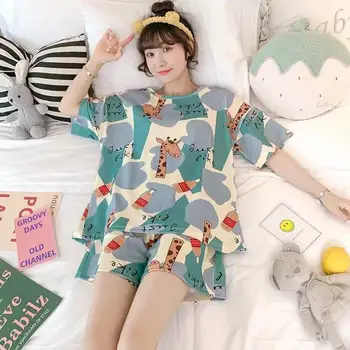 Vara Femei Fata De Moda Scurt Pijamale, Costume De Student De Desene Animate Drăguț Faux Mătase Pijamale Seturi
