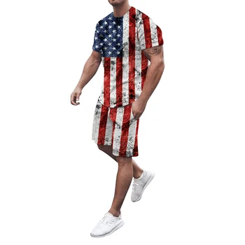 Men ' s T-shirt Seturi statele UNITE ale americii de Pavilion American de Imprimare 3D Trening Tricouri pantaloni Scurți 2 Bucati Streetwear Masculine Supradimensionate Costume Sport