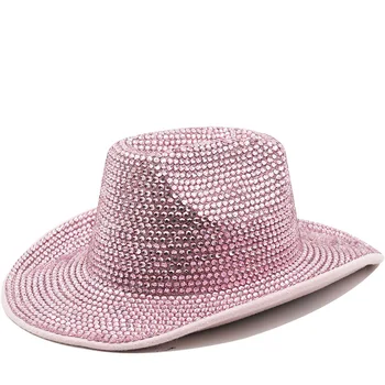 Pink lady punct de diamant pălărie de Cowboy strălucitoare stras laser pălărie festival petrecere de dans de performanță Femei pălării pentru bărbați nou 2023