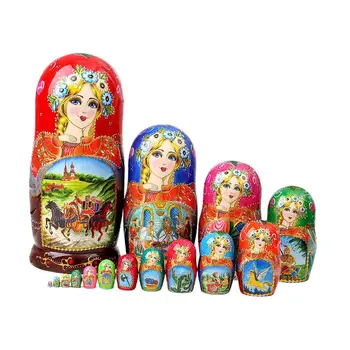 15x Manual rusești Matrioșka matryoshka Masă Decor Decor Petrecere Sac de Jucării din Lemn Stivuire Papusa