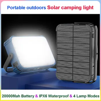 Portabil Lampă de Camping în aer liber, Solar Power Bank 20000mAh Încărcător de Baterie pentru Smartphone-uri 1500LM IPX6 rezistent la apa Solar LED