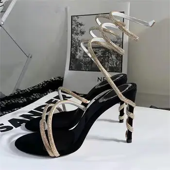 Designer De Lux De Sandale Cu Toc Femei Stras Glezna Șarpe Sfoară În Jurul Petrecere De Nunta Pantofi Lady Vara Sandale Gladiator