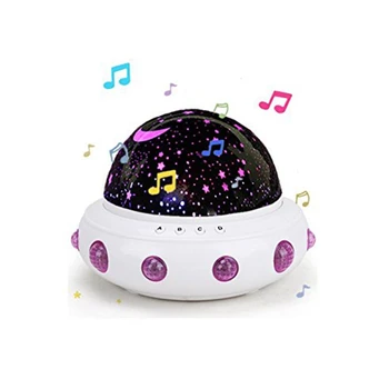 Formă de OZN Muzica Înstelat Stele Slujitorii Proiecție Noapte Romantică la Lumina Roti USB cu LED-uri Baterie Lampă de Masă pentru copii pentru Copii de Dormit