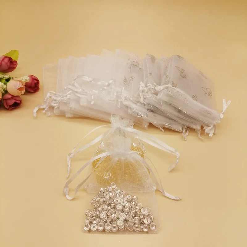 1000Pcs Fluture Bijuterii Geanta Alba din Organza Plic Geanta Mini Cordon de Genti pentru Femei de Nunta de Ambalare Sac Organza DIY de Stocare3