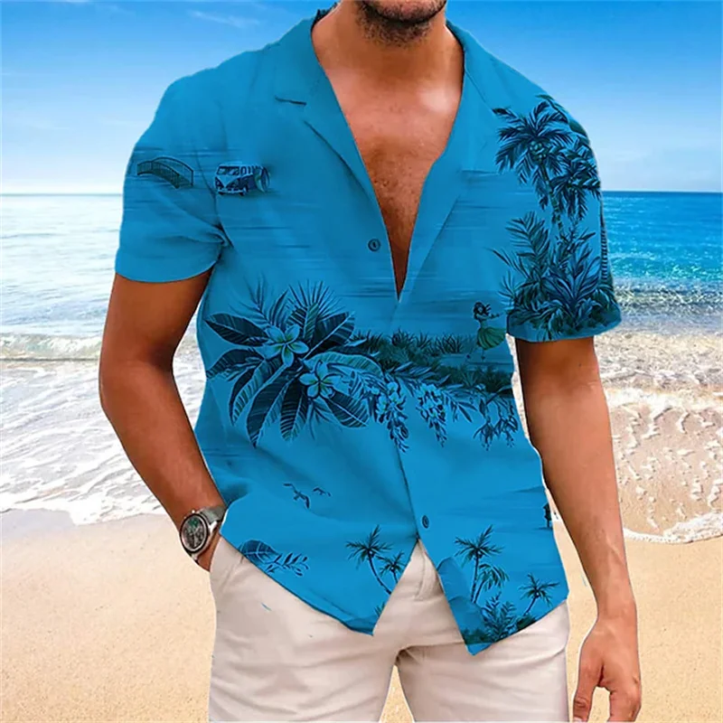 2023 tricou bărbați ' s cămașă Hawaiană copac de nucă de cocos de imprimare 3D Cubanez guler gri cu maneci scurte tropicale moda plajă Hawaiiană T-shirt3