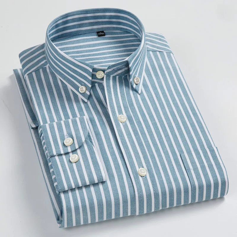 Bumbac Oxford cu Dungi, Carouri Longsleeve Shirt pentru Bărbați Cămăși de Înaltă Calitate Culoare Pură de Afaceri Button Up Shirt 8XL 7XL3