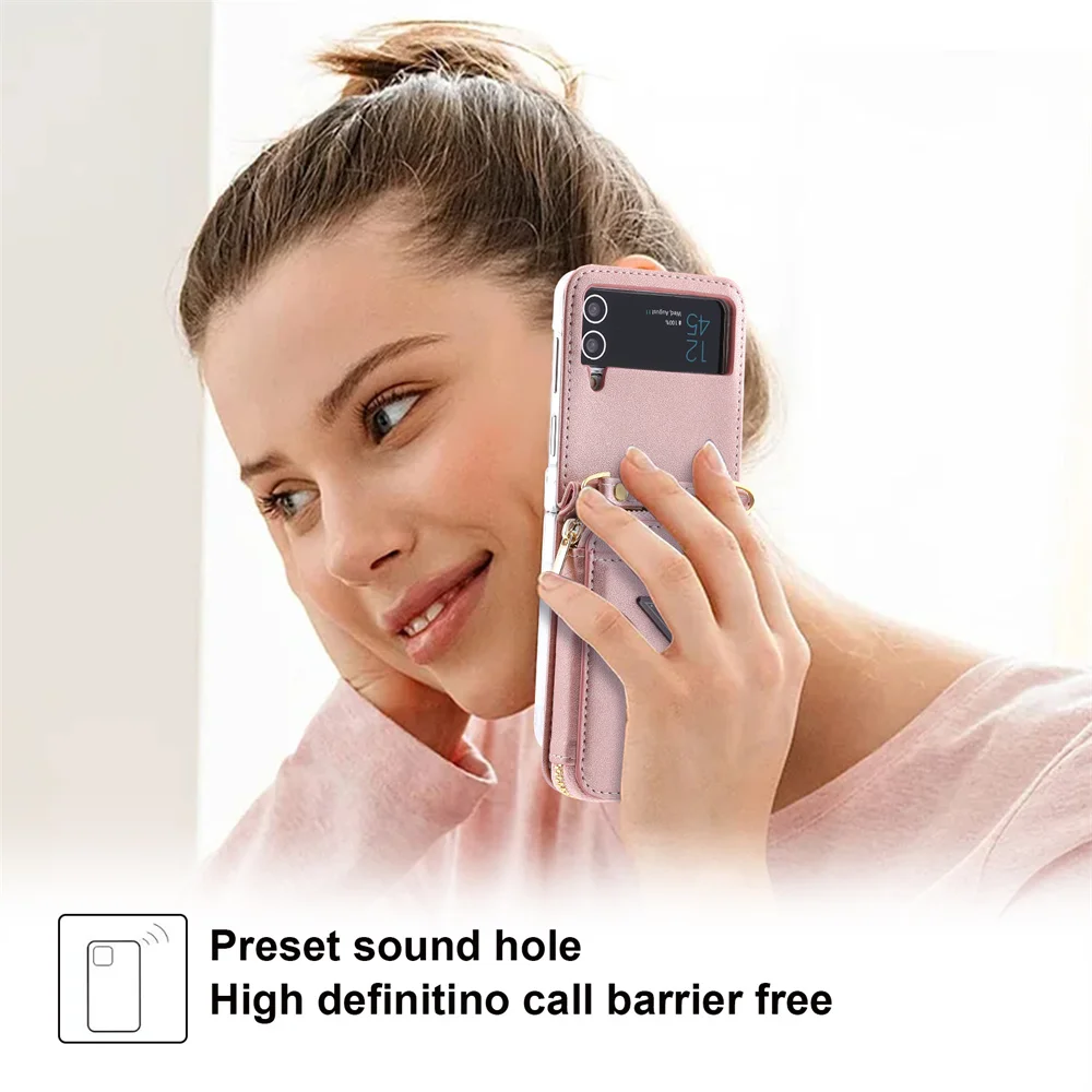 Galaxy Z Flip 5 4 3 Crossbody Portofel Caz de Telefon pentru Samsung Flip5 Flip4 5G Slot pentru Card Titularul Pungă Curea Curea din Piele Acoperi3