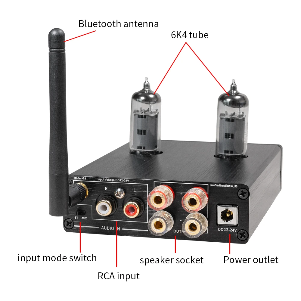 HiFi QCC3031 Bluetooth 5.1 6J5 / 6K4 Tub Preamplificator Amplificator Audio TPA3116 50W*2 Preamplificator Stereo Cu Bas Treble Reglajele3