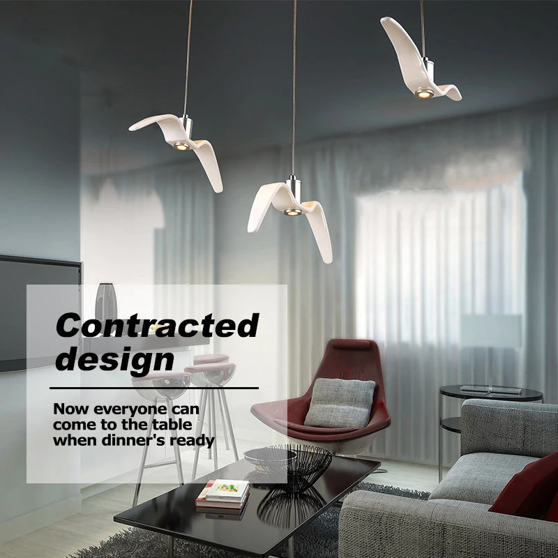 Kobuc Nordic Pescăruș Design Rășină Pandantiv Cu Led-Uri De Lumină Pentru Bar/Bucatarie Păsări Acrilice Luciu De Suspensie Plafon Iluminat De Lumina3