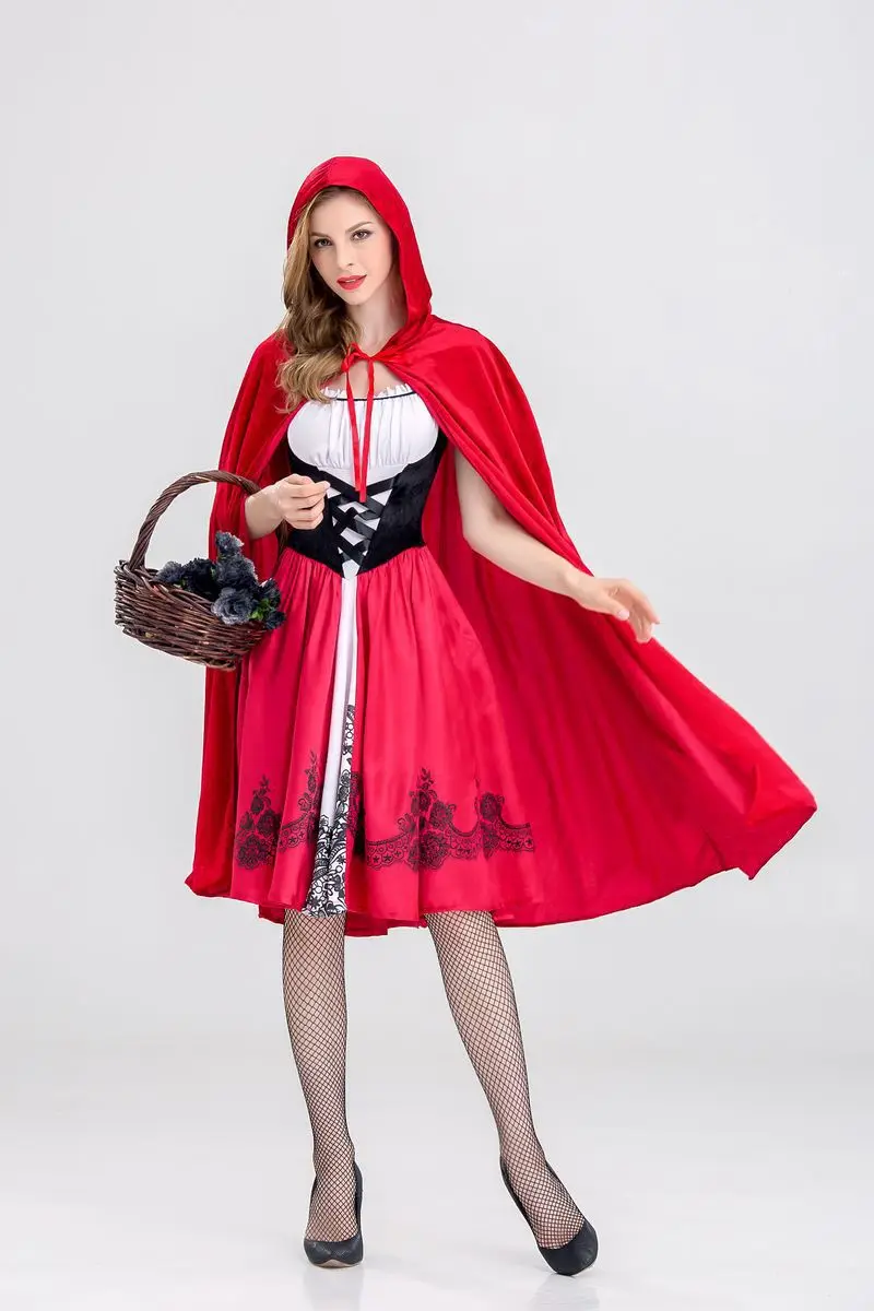 Little Red Riding Hood Costum de Halloween Rochie de Adult Festival Petrecere Castelul Reginei Basm joc de Rol Fantasia și Pălărie3