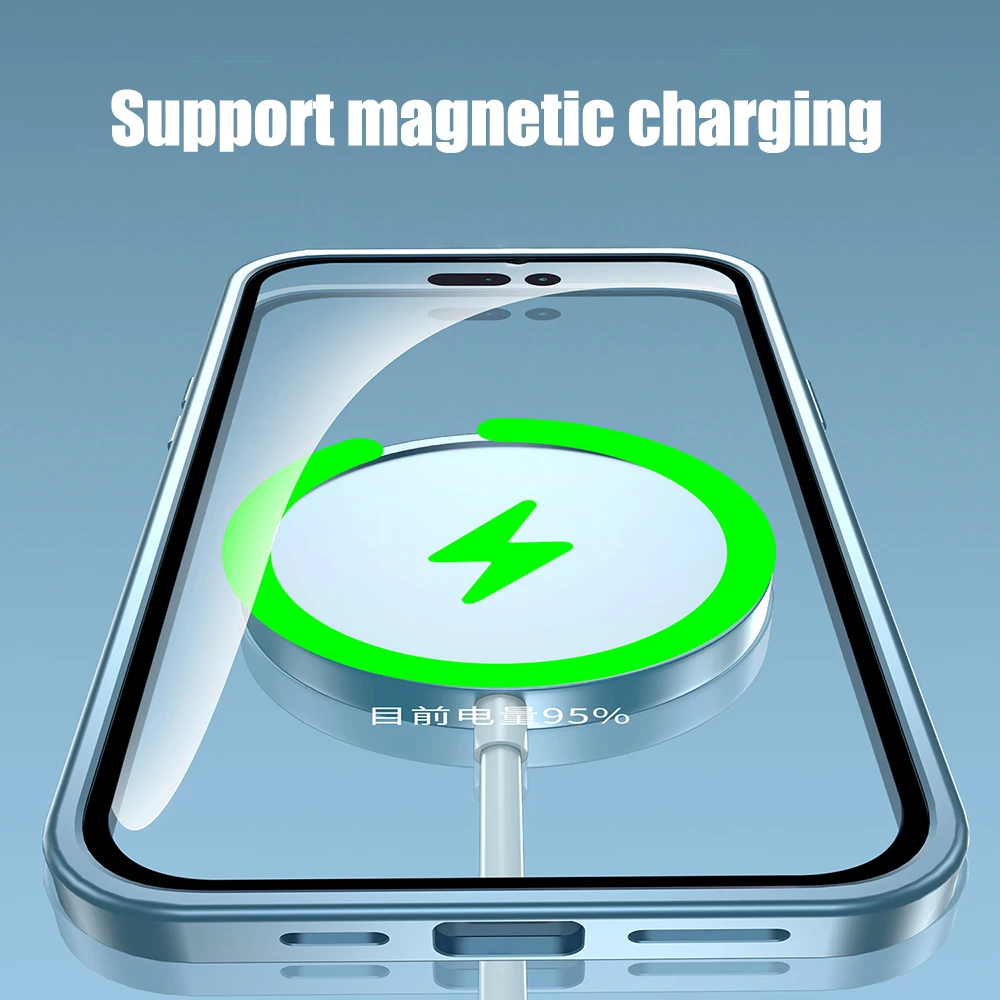 Magnetic Wireless de Încărcare Metal Telefon Caz Pentru iPhone 14 Plus 14Plus 13 12 Pro Max Plin de Lentile de Sticlă, Capac de Protectie Accesorii3