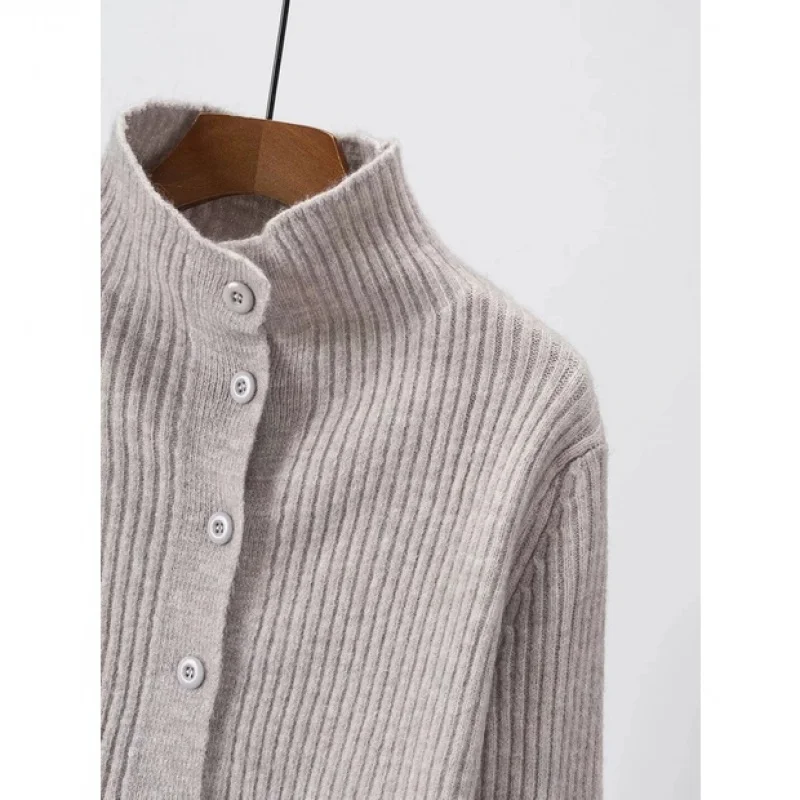 Noua versiunea coreeană maneci lungi tricotate cardigan scurt Design de top pieptul singur pulover haina3