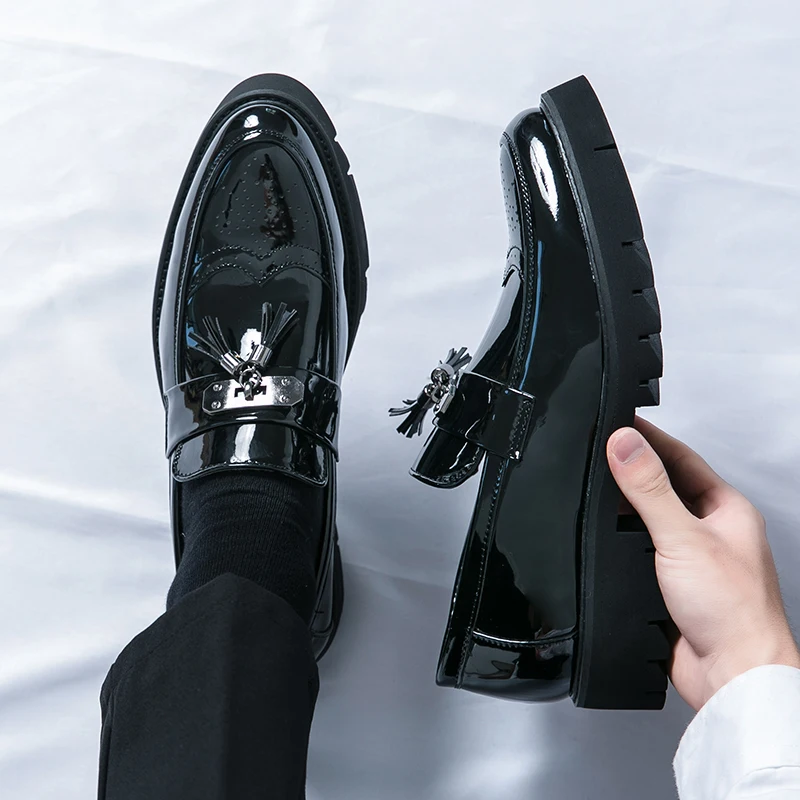Oamenii Ciucure Casual din Piele Pantofi de Lux Alunecare Pe fund Gros Mocasini Platforma de Moda din Piele de Brevet de Afaceri Pantofi Rochie de Bal3