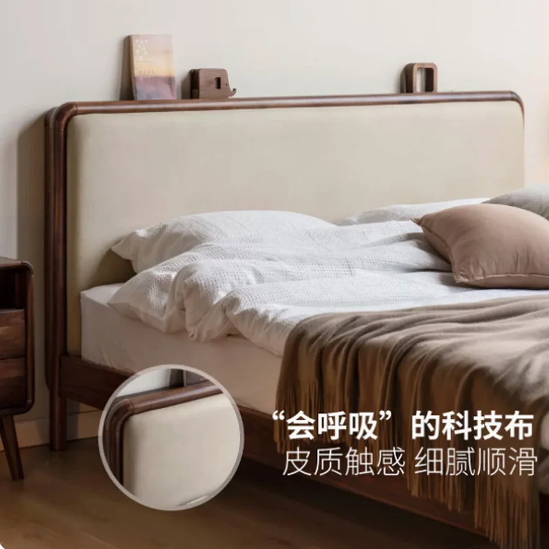 Personalizat Nord-American de nuc negru, lemn masiv, pat Nordic modern, simplu suspendat moale dormitor log mobilier pat Dublu personalizat3