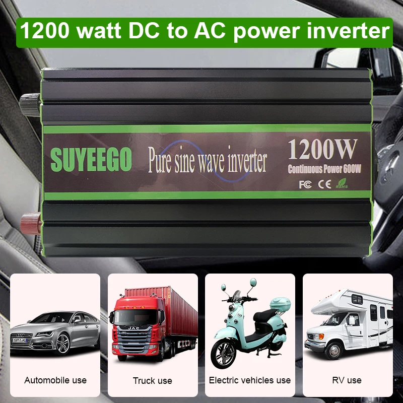 SUYEEGO Pure Sine Wave Inverter DC 12v AC 220V 1200W Portabil Putere Banca Convertizor Auto Invertor de Putere Transformator de Tensiune3