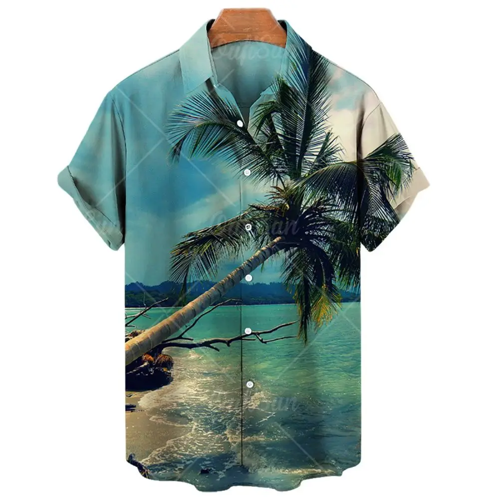 Vară Nouă Bărbați Cămăși Hawaiiene Neutru Stil Plajă Moda Casual Mâneci Scurte Confortabil Respirabil Tricouri Supradimensionate3