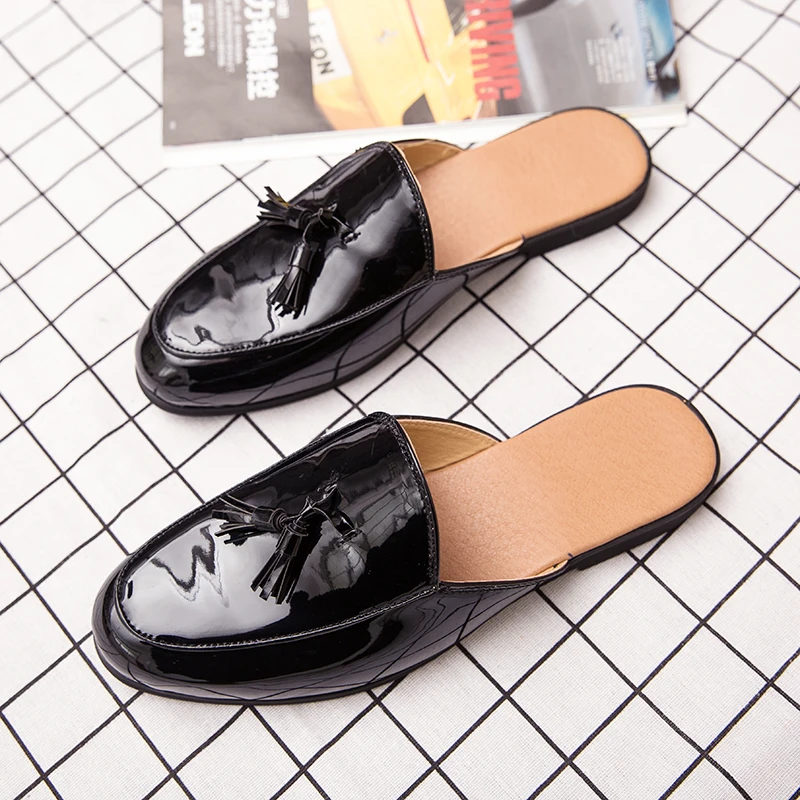 YEINSHAARS 2021 Brand de Lux din Piele de Brevet 38~46 Papuci Barbati Flip-Flops, Sandale Clasice Catâri Slide-uri în aer liber Om de Pantofi de lux3