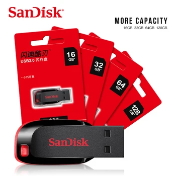 SanDisk CRUZER BLADE USB Flash Drive CZ50 USB 2.0 Pen Drive 16GB/32GB/64GB/128GB PenDrive Suport Oficial de Verificare
