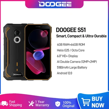 Noi DOOGEE S51 Smartphone 12MP AI Camera Dubla 5180mAh Telefon Robust 8MP Camera frontala 4GB +64GB 6.0