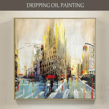 Mână-pictat de Înaltă Calitate Abstractă Stradă Oraș Pictura in Ulei pe Panza Impresionist Scena de pe Strada Pictură în Ulei pentru Camera de zi