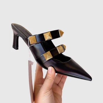 Femei Pantofi de Vara Marca de Lux cu toc Înalt Sandale Design Sexy Gladiator Doamnelor Papuci Și Sandale Subliniat Toe Sandale Plate