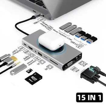Tip C Hub USB Adaptor Docking Station Tip C Hub La HDMI compatibil cu 100W de Încărcare Wireless USB 3.0 Adaptor Laptop Accesorii