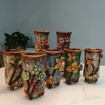 Stil coreean Ceramica Vaza de Flori lucrate Manual Frământare Suculente Ghiveci Ceramică dură Centura Ridicat Piciorul Respirabil Stâncă Mică Vechi