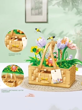 Blocuri Caramizi DIY Floare Trandafir Floarea-soarelui Ghiveci Buchet de Decor Acasă Desktop Ornament Bloc Fată Cadou Jucării pentru Copii