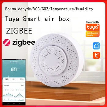 Tuya Zigbee Calitatea Aerului Monitor Smart Home de Aer Cutie de Formaldehidă COV Co2 PM2.5 Temperatura Detectorul De Umiditate Senzor De Alarmă Detecta