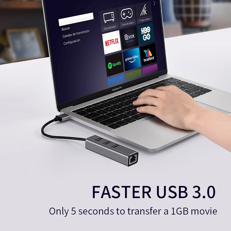 1000Mbps 3 Porturi USB C HUB USB 3.0 Tip C HUB USB la Rj45 Gigabit Ethernet Adaptor pentru PC Accesorii Laptop MacBook4