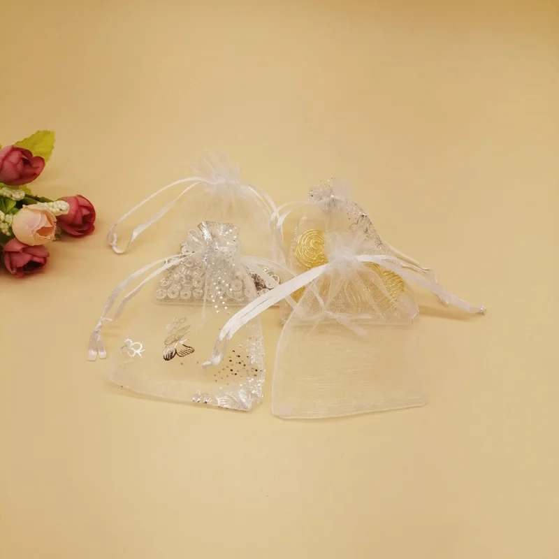 1000Pcs Fluture Bijuterii Geanta Alba din Organza Plic Geanta Mini Cordon de Genti pentru Femei de Nunta de Ambalare Sac Organza DIY de Stocare4